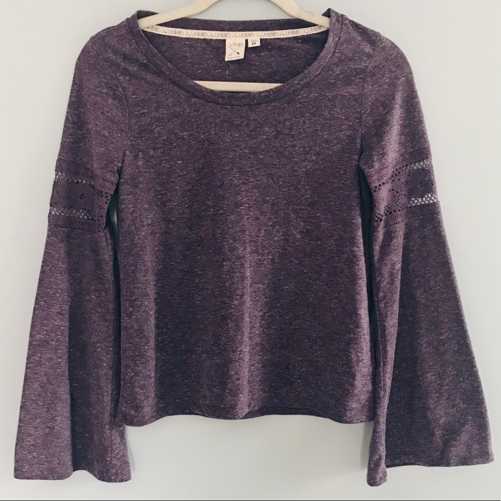 Pacsun purple bell sleeve top with lace detail